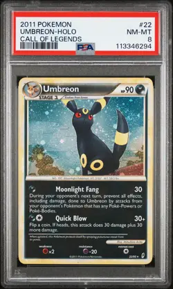 2011 POKEMON CALL OF LEGENDS UMBREON #22 HOLO PSA 8 Mint #113346294 (SWIRL) - Image 1