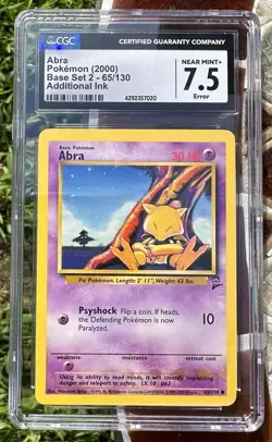 CGC 7.5 Abra Base Set 2 (ERROR ADDITIONAL INK) Rare Vintage Pokemon Card - Image 1