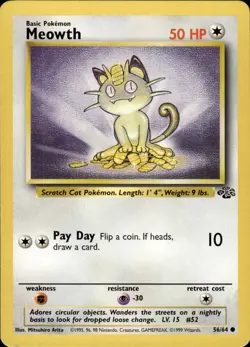 Meowth 56/64 - Jungle Set - Unlimited WOTC Pokemon Card + FAST FREE SHIP 🚚 - Image 1