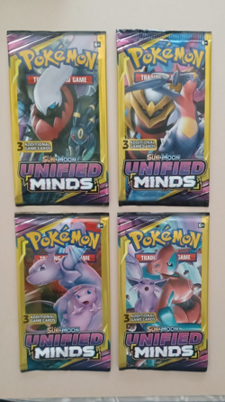Pokemon Unified Minds Factory Sealed 3 Card Pack Complete Art Set Lot of 4 - Image 1