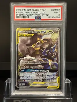 2019 POKEMON SM BLACK STAR PROMO #SM192 FULL ART/LUCARIO & MELMETAL GX PSA 9 - Image 1