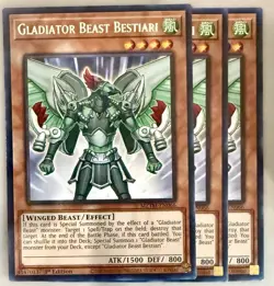 Yugioh! 3x Gladiator Beast Bestiari MZTM-EN066 Rare 1st Ed NM - Image 1