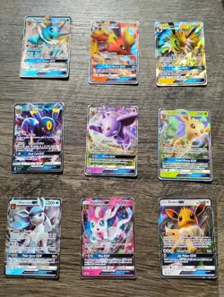 COMPLETE SET of 9 GX Eevee Evolution Pokemon Holo Foil cards! ALMOST PERFECT! - Image 1