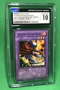 CGC 10 Gem Charubin the Fire Knight LOB-015 YuGiOh Legend Blue Eyes 1st Ed POP 1 - Image 1