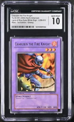 CGC 10 Gem Charubin the Fire Knight LOB-015 YuGiOh Legend Blue Eyes 1st Ed POP 1 - Image 2