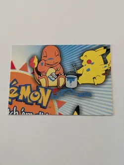 P02 of 6 Charmander and Pikachu Painting Pokemon Topps Series 3 Puzzle Card - Image 1