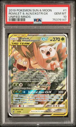 Pokemon Rowlet & Alolan Exeggutor GX Unified Minds Ultra Rare #1 PSA 10 *LOW POP - Image 2