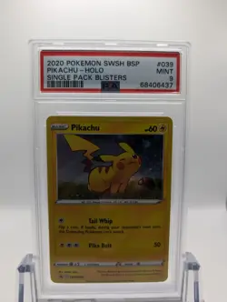 2020 Pokemon Pikachu SWSH039 Black Star Promo Holo Single Pack Blisters MT PSA 9 - Image 1