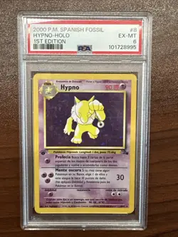 1st Edition Hypno Fossil 8/62 Holo Pokemon PSA 6 (Spanish) with Swirl 🌀 - Image 1
