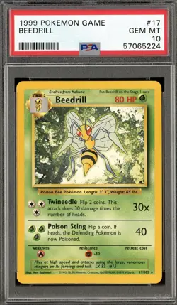 1999 POKEMON BASE SET #17 BEEDRILL PSA 10 GEM MINT - Image 1