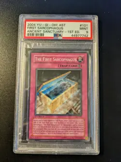 Yu-Gi-Oh! First Sarcophagus AST-101 1st Edition Super Rare PSA 9 MINT - Image 1