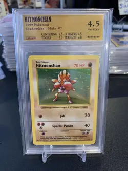 Shadowless Hitmonchan Graded Pokemon Card 4.5 1999 WOTC DGA PSA Card Holo - Image 1