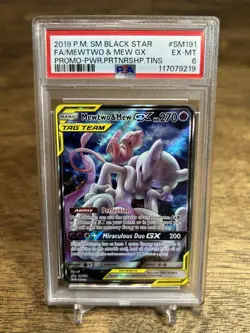Pokemon 2019 Sun & Moon Black Star F.A./ Mewtwo & Mew GX Promo #SM191 PSA 6 - Image 1