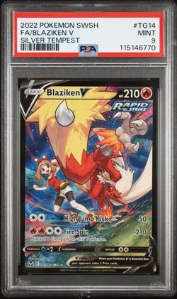 PSA 9 MINT 2022 POKEMON SWORD & SHIELD SILVER TEMPEST #TG14 FA/BLAZIKEN V SILVER - Image 1