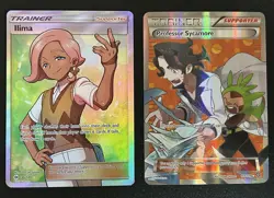 2 FULL ART TRAINERS: Ilima LP+ and Professor Sycamore LP Pokemon Cards - Image 1