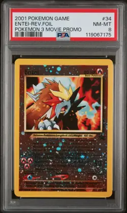 PSA 8 Entei Wizards Black Star 34 Reverse Holo Movie Promo Swirl Mint Pokemon - Image 1