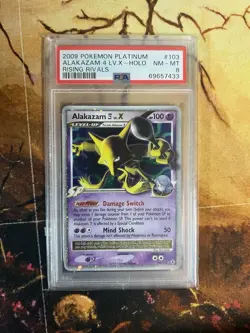 2009 POKEMON PLATINUM RISING RIVALS #103 ALAKAZAM 4 LV.X-HOLO PSA 8 - Image 1