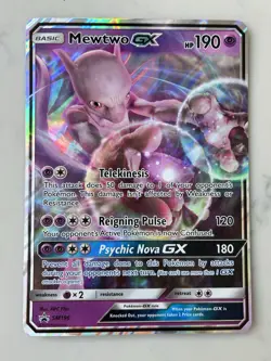 Pokemon Card Mewtwo GX SM196 Ultra Rare Black Star Promo Jumbo Mint - Image 1