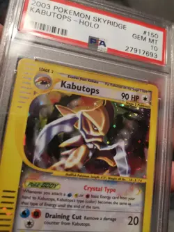 Pokemon Crystal Kabutops PSA 10 Gem Mint With Holo S SWIRL ULTRA Rare #150 - Image 2