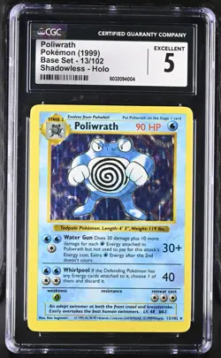 Pokemon Poliwrath 13/102 Holo Shadowless Base Set - CGC 5 - Image 1
