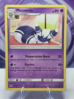 Meowstic SM - Forbidden Light #45/131 NON-HOLO Rare Pokemon Card - Image 1