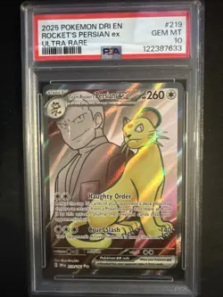 2025 POKEMON DRI EN-DESTINED RIVALS ULTRA RARE TEAM ROCKET'S PERSIAN EX PSA 10 - Image 1
