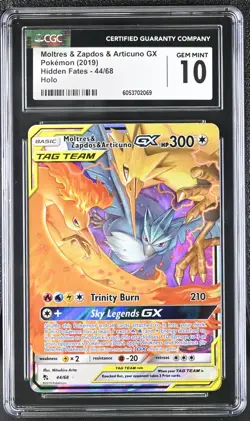 Pokemon Moltres Zapdos Articuno GX Full Art Card 66/68 Hidden Fates CGC 10 - Image 1