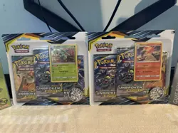 Pokemon Sun And moon Unbroken Bonds 3 Pack Blister (BOTH ARTS) QTY: 2 - Image 1