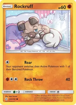 Pokemon TCG Rockruff Sun & Moon - Cosmic Eclipse 123/236 Regular Common Mint - Image 1