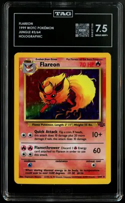 TAG 7.5 Flareon 1999 Jungle 3/64 Holo Rare Graded Pokemon Card Vintage - Image 1