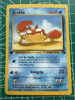 Krabby 51/62 1st Edition Fossil Regular Non Holo Pokemon Card - Image 1
