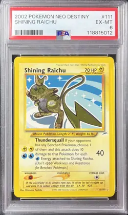 2002 Pokemon Neo Destiny Shining Raichu #111 Holo Rare PSA 6 - Image 1