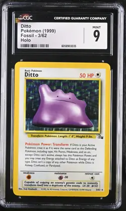 CGC 9 MINT Ditto 1999 Fossil 3/62 Holo Pokemon Card psa - Image 1