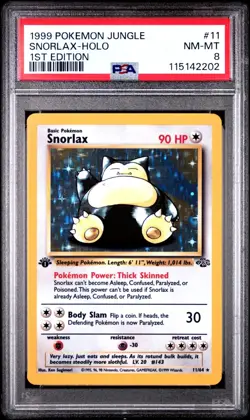 Pokemon Card Snorlax 11/64 1st Edition Holo Rare Jungle PSA 8 - Image 1
