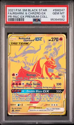 PSA 10 Reshiram & Charizard GX SM247 TAG TEAM GOLD Black Star Promo Pokemon Card - Image 1