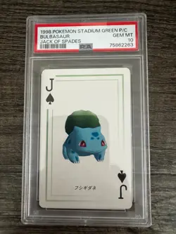 1998 POKEMON STADIUM GREEN POKER CARD BULBSAUR PSA 10 MINT JACK OF SPADES - Image 1