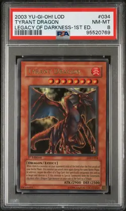 2003 Yu-Gi-Oh Legacy of Darkness 1st Edition Tyrant Dragon UR #LOD34 PSA 8 - Image 1