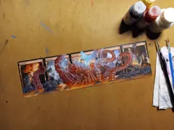 MtG BFZ Thunder Kraken 5-Card Mountain Panorama Magic Altered Hand Painted Art - Image 3