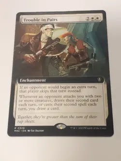 1x Mtg TROUBLE IN PAIRS BORDERLESS NM COMMANDER Murders At Karlov Manor 0326 - Image 1