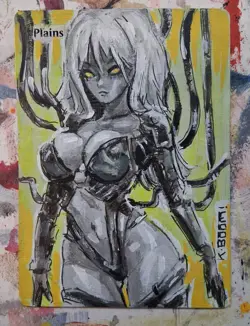 Altered Mtg Hand Painted Anime Girl One Of A Kind Plains Cyberpunk Girl - Image 1