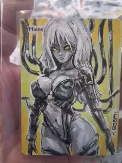 Altered Mtg Hand Painted Anime Girl One Of A Kind Plains Cyberpunk Girl - Image 2
