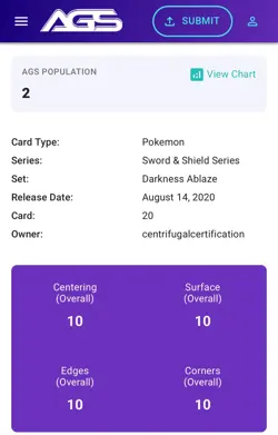 2020 Pokemon SWSH Full Art Charizard VMax #20 Darkness Ablaze AGS Legendary 10 - Image 4