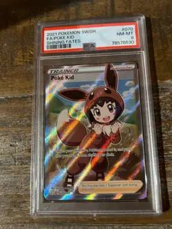 POKEMON 2021 Shining Fates Trainer Full Art POKE KID #070 PSA 8 NM RARE - Image 1