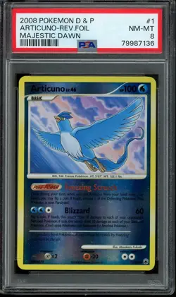 Articuno Holo Rare 2008 Pokemon Card 1/100 Majestic Dawn Set PSA 8 NM-MT - Image 1