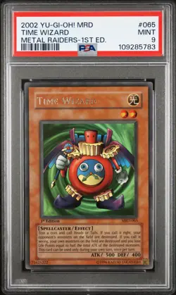 2002 Yu-Gi-Oh! TCG Time Wizard MRD-065 Metal Raiders 1st Edition PSA 9 Mint - Image 1