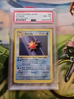 1999 POKEMON BASE SET 1ST EDITION SHADOWLESS #64 STARMIE PSA 8 - Image 1