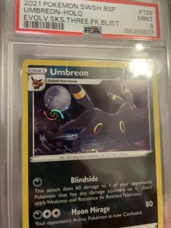 Umbreon SWSH129 Holo PSA 9 Swirl Evolving Skies 2021 Pokemon Black Star Promo - Image 1