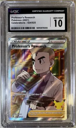 Pokemon TCG 2021 Celebrations PROFESSORS RESEARCH Full Art #24 Graded CGC GEM 10 - Image 1