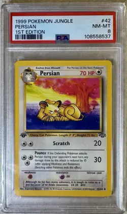 Pokemon TCG 1999 Jungle Vintage PERSIAN #42 1st Edition Graded PSA NM-MT 8 - Image 1