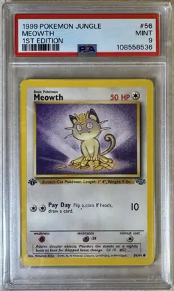 Pokemon TCG 1999 Jungle Vintage MEOWTH #56 1st Edition Graded PSA MINT 9 - Image 1